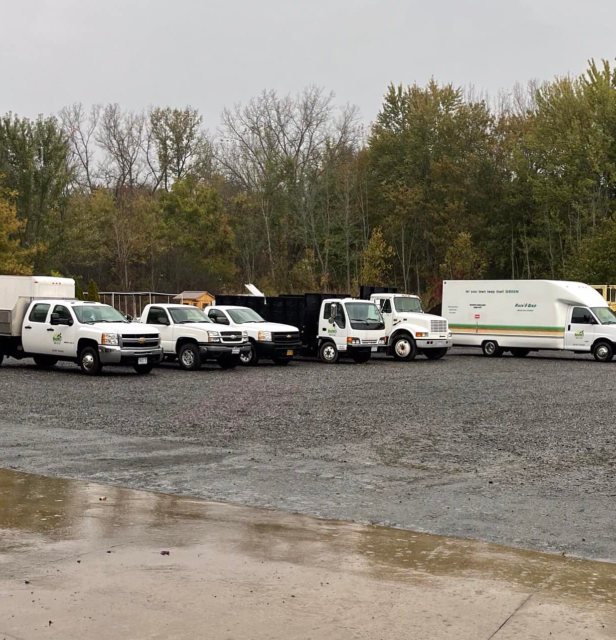 bano lawn and landscaping trucks at our offices